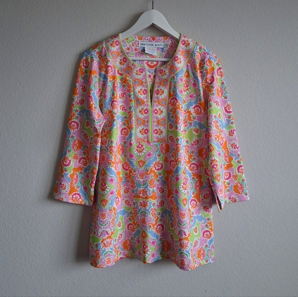 Gretchen Scott Designs Tops - Gretchen Scott Designs Multicolor Floral Tunic - Pink, Orange, Green, Blue